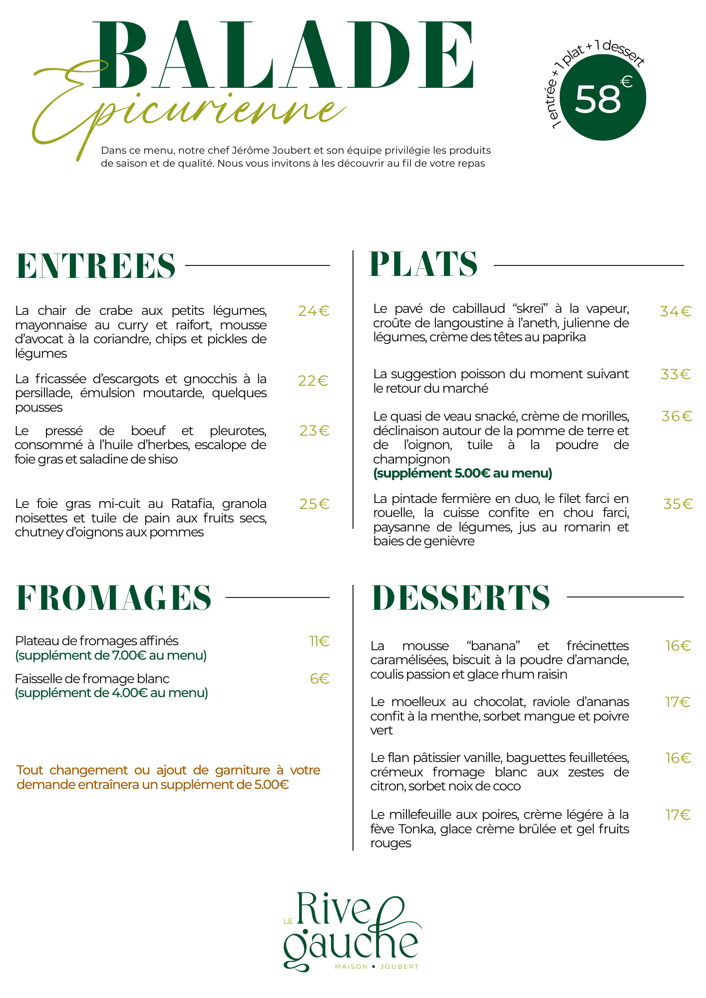 MENU EPICURIEN MARS 2026