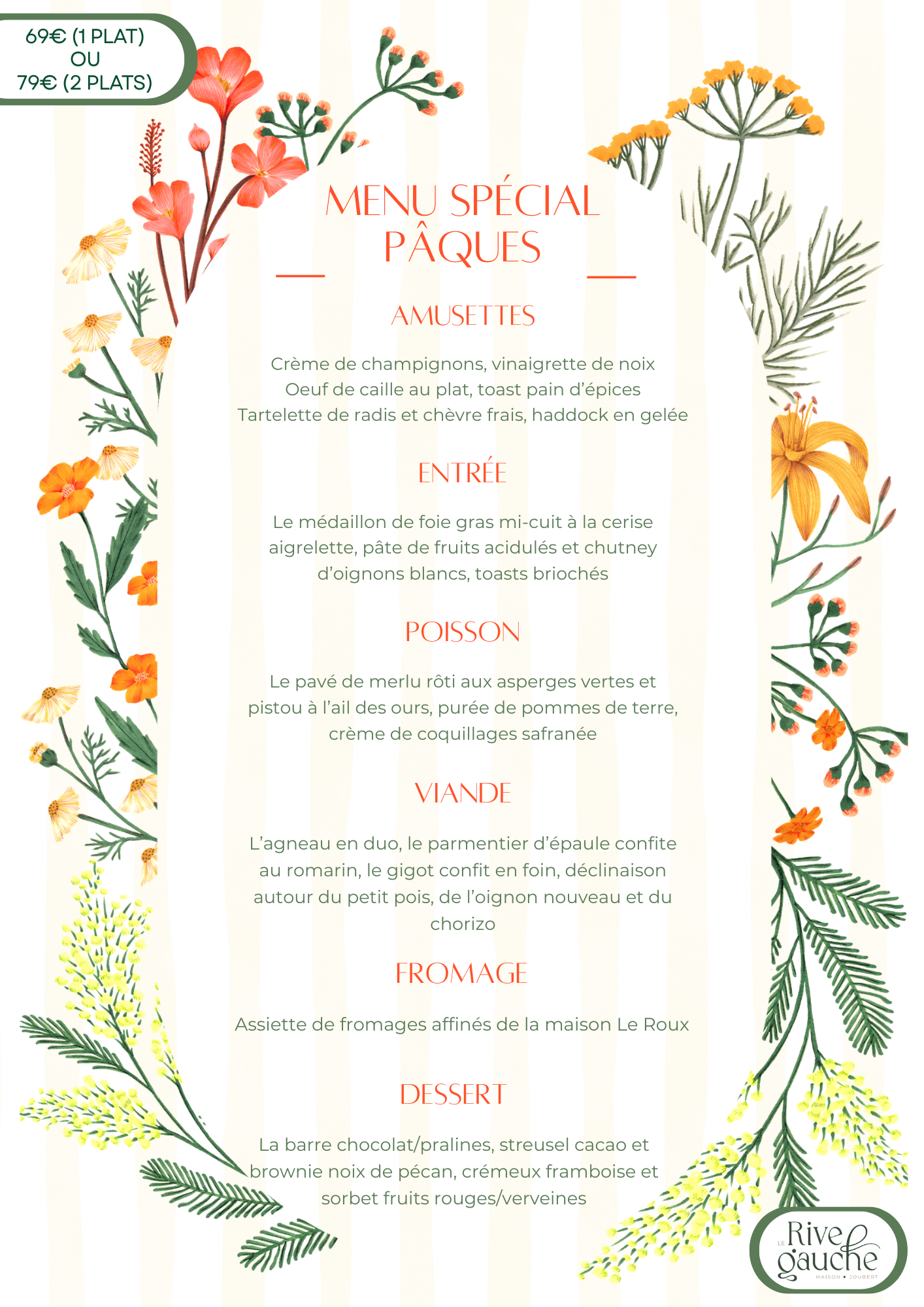 Menu Pâques Restaurant Professionnel Floral